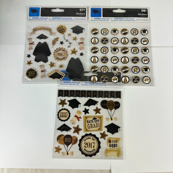 Graduation Stickers - Class Of 2017 & 2018 Bundle Lot Metallic - Picture 1 of 4
